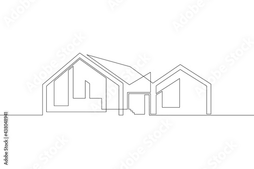 Modern architecture of houses.One continuous line.Residential private house.One continuous drawing line logo isolated minimal illustration.