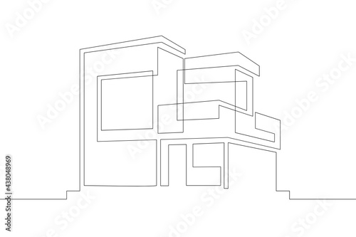 Modern architecture of houses.One continuous line.Residential private house.One continuous drawing line logo isolated minimal illustration.