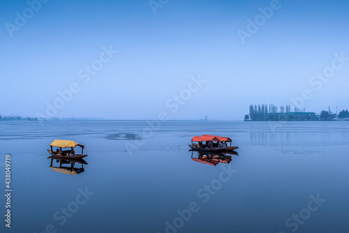 A beautiful view of Dal Lake in winter, Srinagar, Kashmir, India.