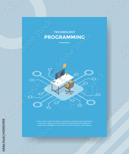 programming concept for template banner and flyer with isometric style