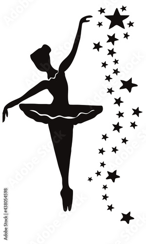 Silueta de mujer bailando ballet con estrellas
