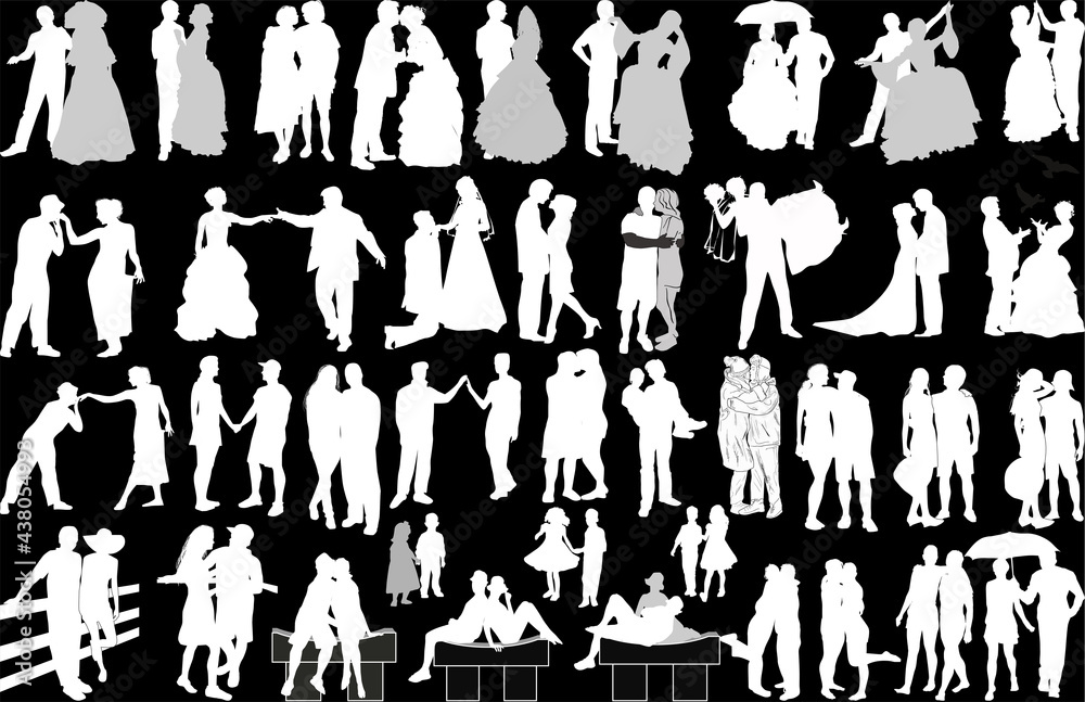 white large set of couples isolated on black white large set of couples isolated on black
