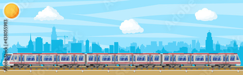 High Speed Train and Landscape With Cityscape.