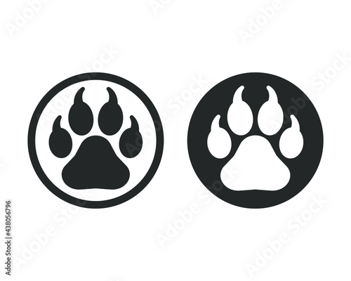 Animal paw print with claws vector icon. Wildlife or petshop store and vet logo. Dog or cat footprint trail sign. Pet foot shape mark symbol. Silhouette isolated on white background