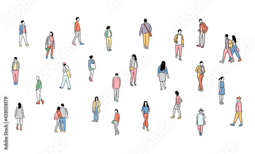 Lots of people on the street. Small and simple character. hand drawn style vector design illustrations. 