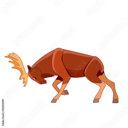 Bull moose or elk fights against from wild animals. Wildlife scene. Cartoon character vector flat illustration isolated on a white background