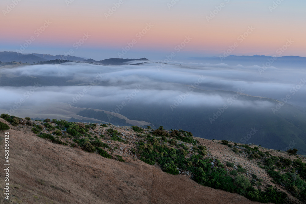 Fog rolling over Salinas Valley via Fremont Peak State Park, Monterey and San Benito Counties, California, USA.