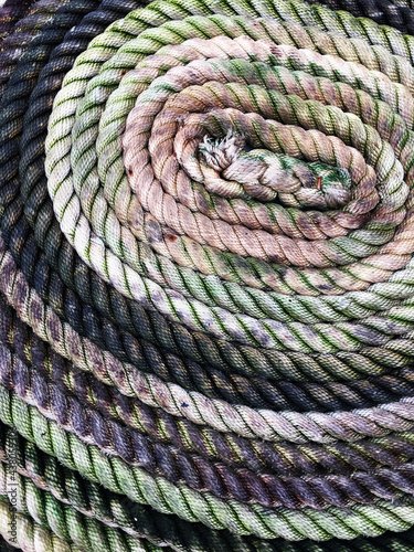 Close up of a rope coiled on a sailboat