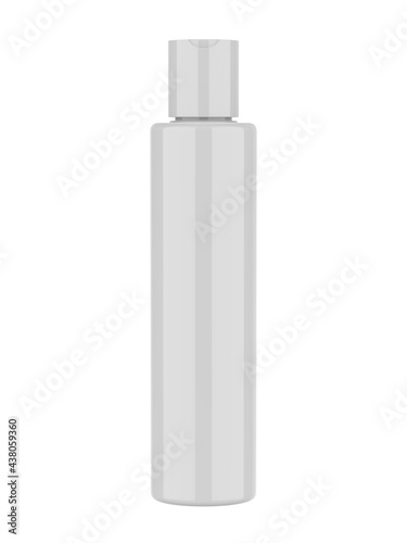 Blank cosmetic bottle with disc press cap for branding and mock up, 3d render illustration.