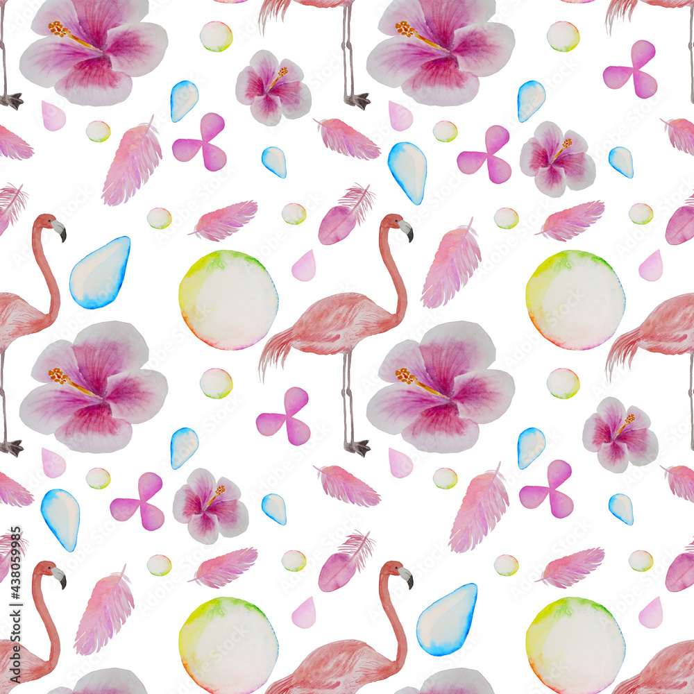 flamingo feathers soap bubbles pattern watercolor hand drawn flamingo feathers soap bubbles pattern watercolor hand drawn