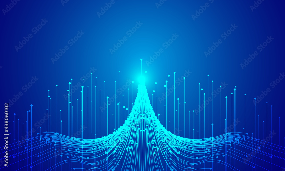 Naklejka premium The dots and lines form a flying eagle with an abstract background of rising rays.