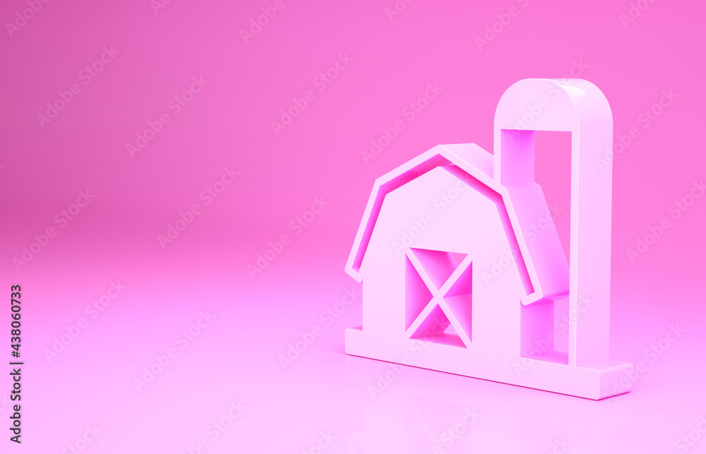 Pink Farm house icon isolated on pink background. Minimalism concept. 3d illustration 3D render Pink Farm house icon isolated on pink background. Minimalism concept. 3d illustration 3D render