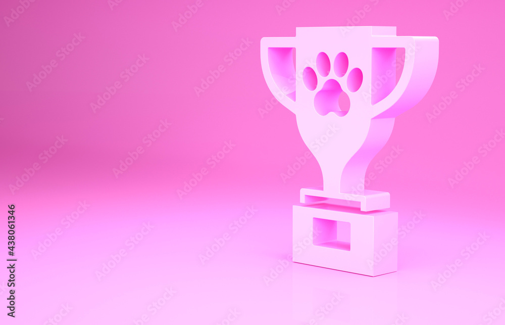 Pink Pet award symbol icon isolated on pink background. Medal with dog footprint as pets exhibition winner concept. Minimalism concept. 3d illustration 3D render
