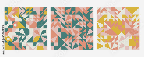 Vector Abstract Bauhaus style Colorful Geometric and Curvy pattern background illustration. Set of Abstract background for Cover, Magazine, Poster, and print in Eps 10.