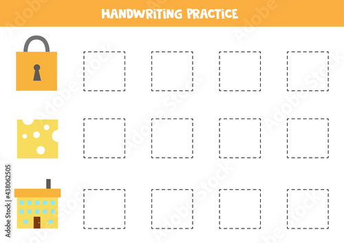 Trace contours of square objects. Writing practice.