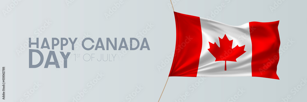 Canada day vector banner, greeting card. Canadian wavy flag in 1st of July