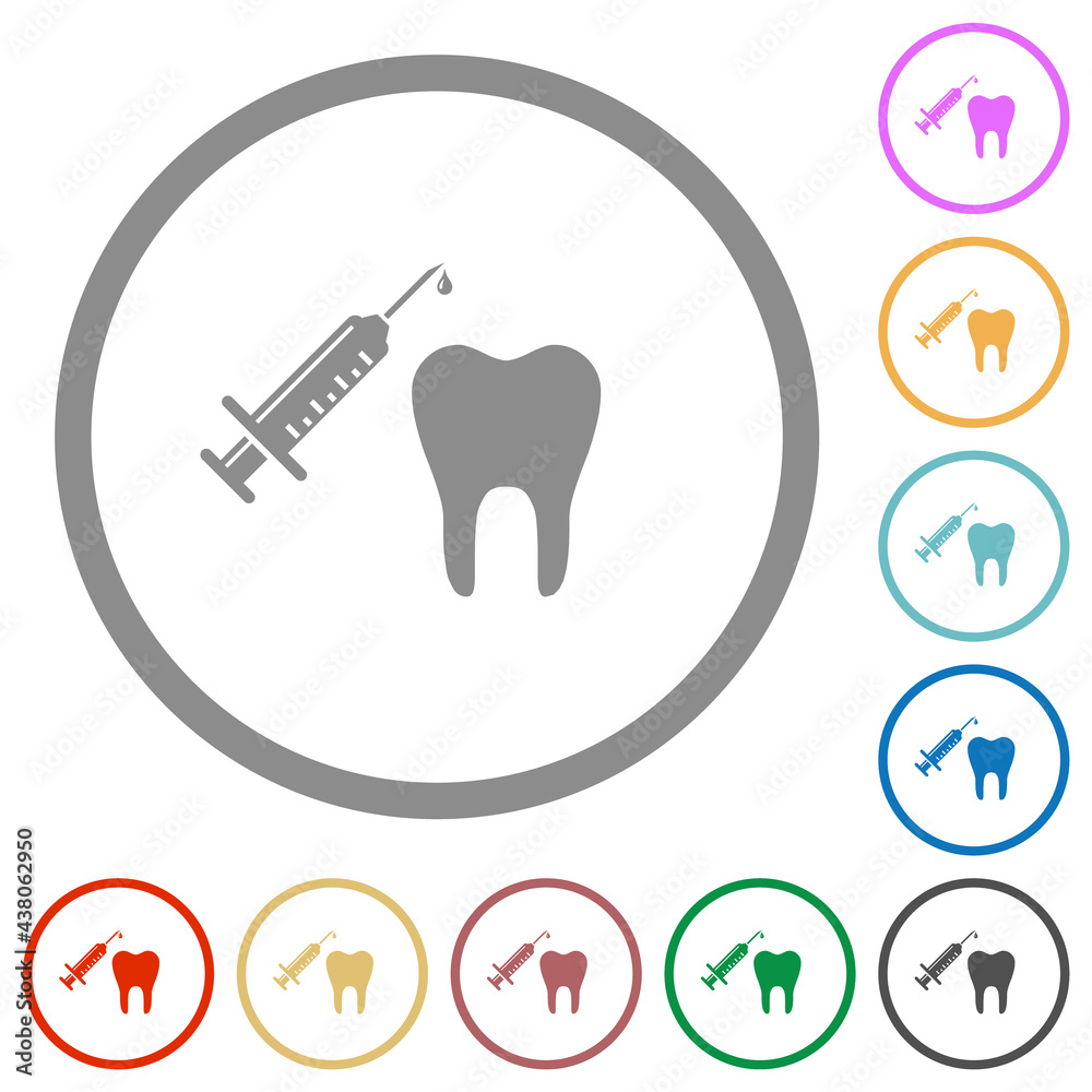Tooth anesthesia flat icons with outlines Tooth anesthesia flat icons with outlines