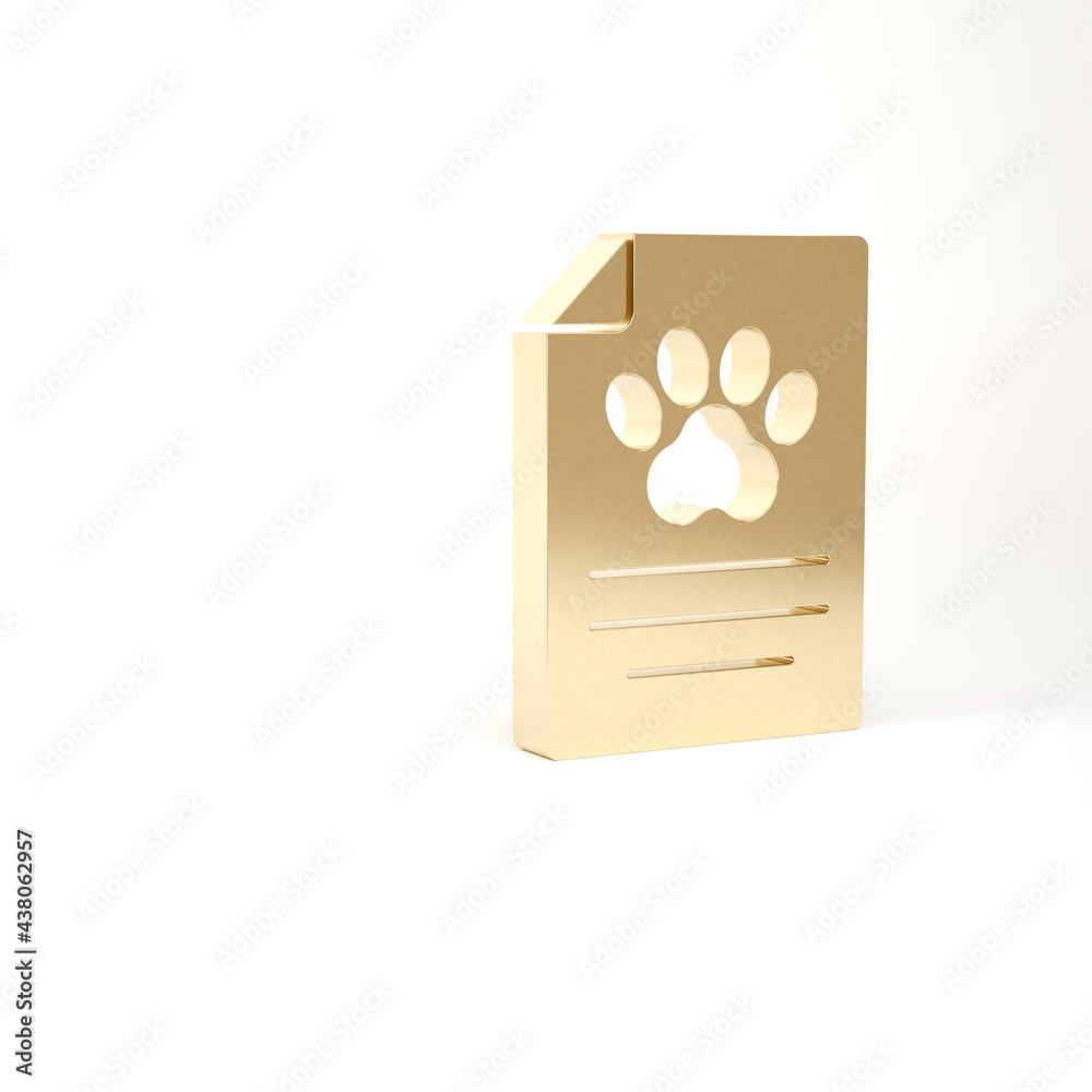 Obraz premium Gold Clipboard with medical clinical record pet icon isolated on white background. Health insurance form. Medical check marks report. 3d illustration 3D render