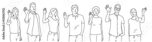 People greet with a gesture, wave hand.