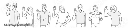 Students waving hand saying hi.