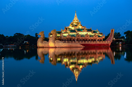 The Karaweik Royal Barge at dusk - Yangon - Myanmar