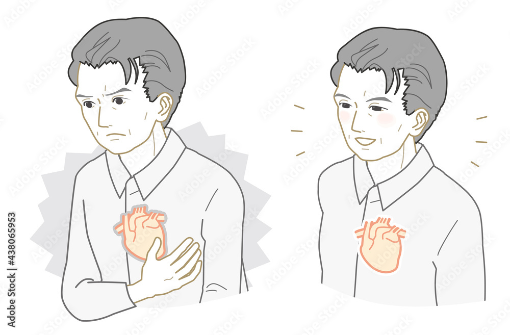 Unhealthy heart, granpa with healthy heart Unhealthy heart, granpa with healthy heart