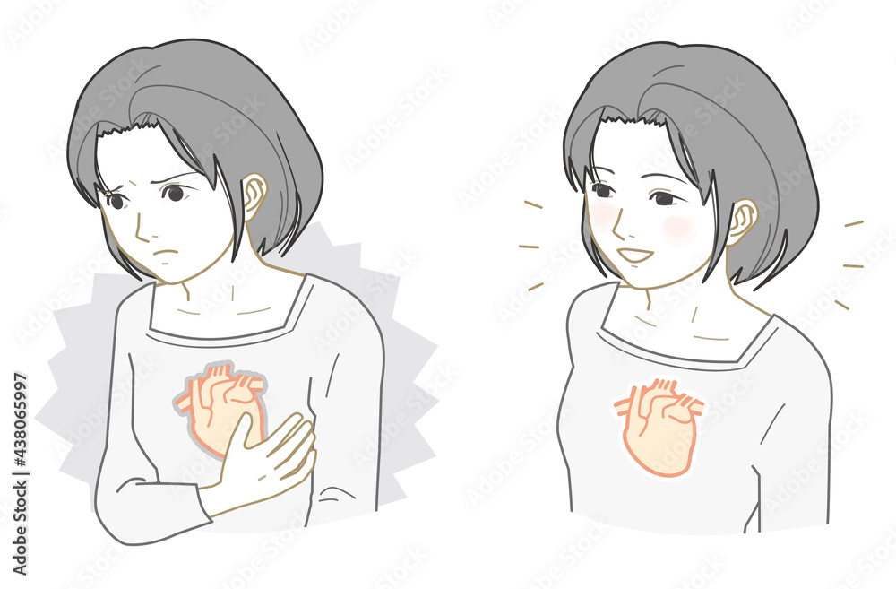 Unhealthy heart, woman with healthy heart