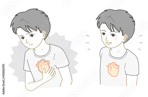 Unhealthy heart, boy with healthy heart