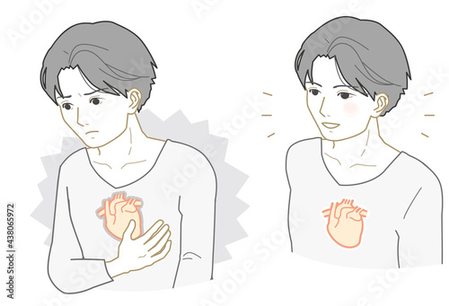 Unhealthy heart, man with healthy heart