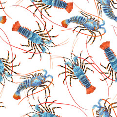 Fototapete Maritime Tiermuster Regenbogen Hummer Aquarell Meeresmuster  © Zenina-Lembrik