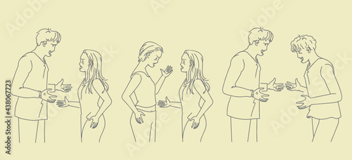 Couple quarreling set. Hand drawn style vector illustrations.