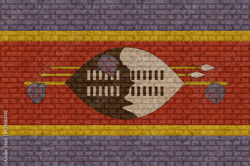 3D Flag of Eswatini on brick wall