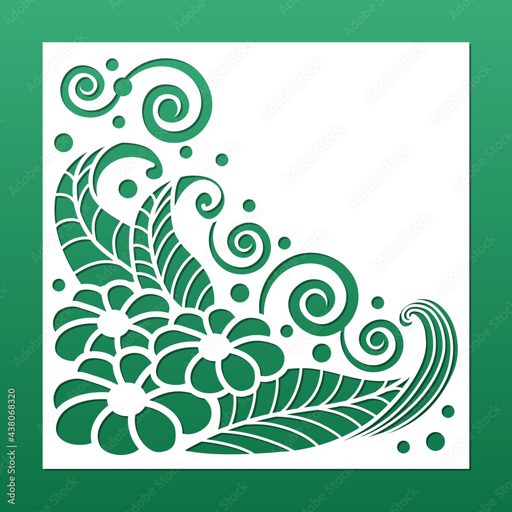 Paper cut card background. Stencil for laser cnc cutting machine, diy craft, printing or engraving. Invitation or celebration card design with abstract floral patterns. Vector illustration Paper cut card background. Stencil for laser cnc cutting machine, diy craft, printing or engraving. Invitation or celebration card design with abstract floral patterns. Vector illustration