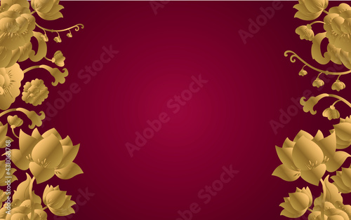 Thai Luxury Gold Lotus on Dark Red Background