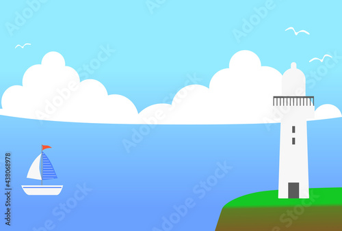 灯台のある景色の背景イラスト