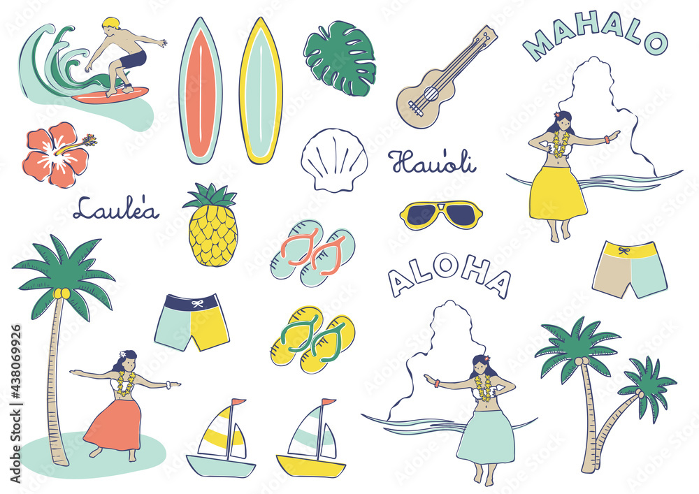 ハワイ イラスト セット Illustration Stock Adobe Stock