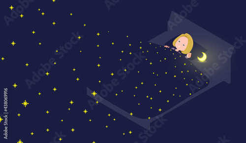 星空の中で寝ている金髪ビジネス女性のセット