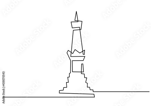 Continuous line of traditional tower. One single line of classic tower isolated on white background.