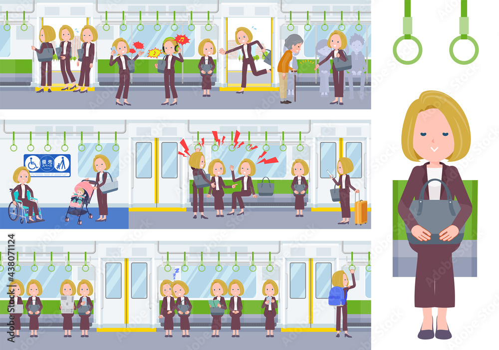 Obraz premium 電車に乗る金髪ビジネス女性のセット