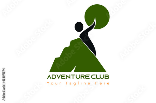 people climbing mountain touch the moon logo concept