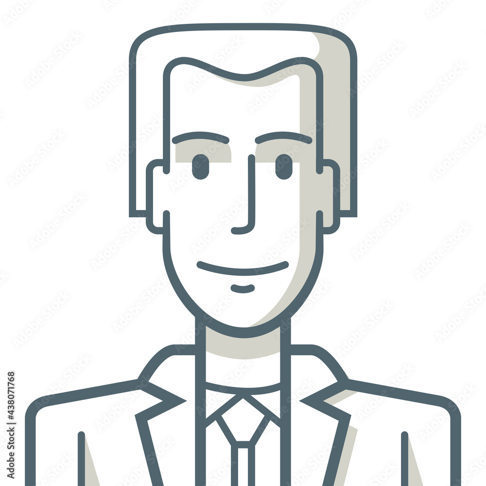 Avatar of young businessman smiling. Illustration of a young businessman with a happy expression. The drawing is made with simple lines.