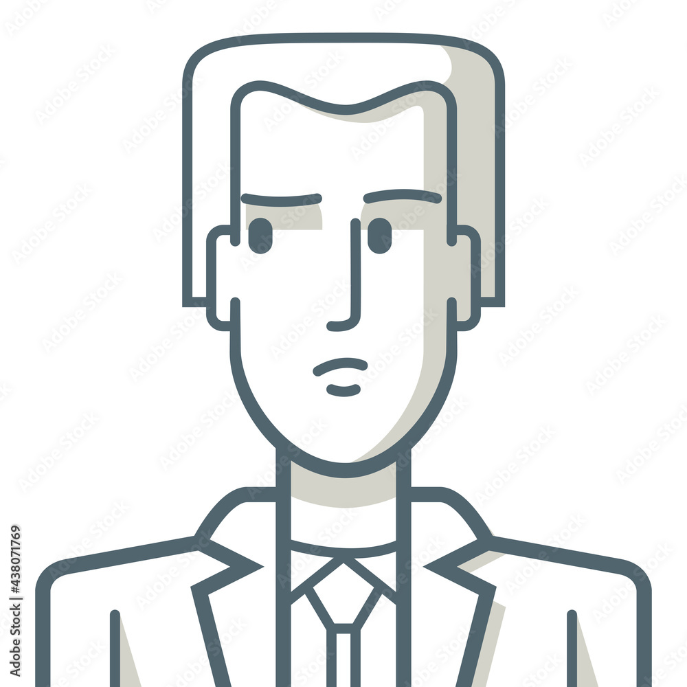 Avatar of young businessman with distrust gesture. Illustration of a young businessman with a distrustful expression. The drawing is made with simple lines. Avatar of young businessman with distrust gesture. Illustration of a young businessman with a distrustful expression. The drawing is made with simple lines.
