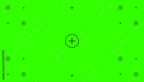 Green colored chroma key background screen flat style design vector illustration. Chroma key VFX screen with tracking marks on it abstract background concept for video footage.