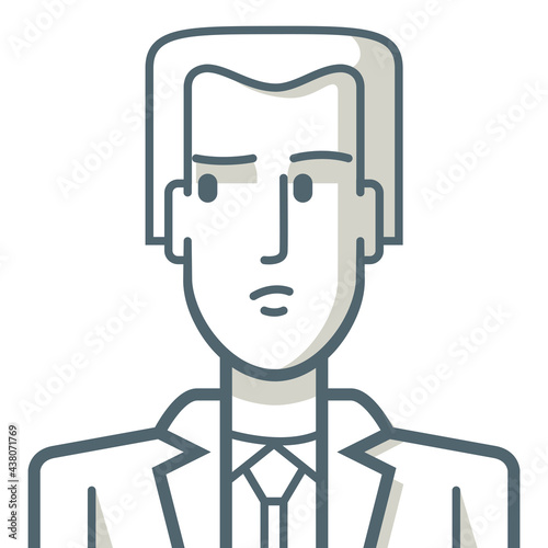 Avatar of young businessman with distrust gesture. Illustration of a young businessman with a distrustful expression. The drawing is made with simple lines.