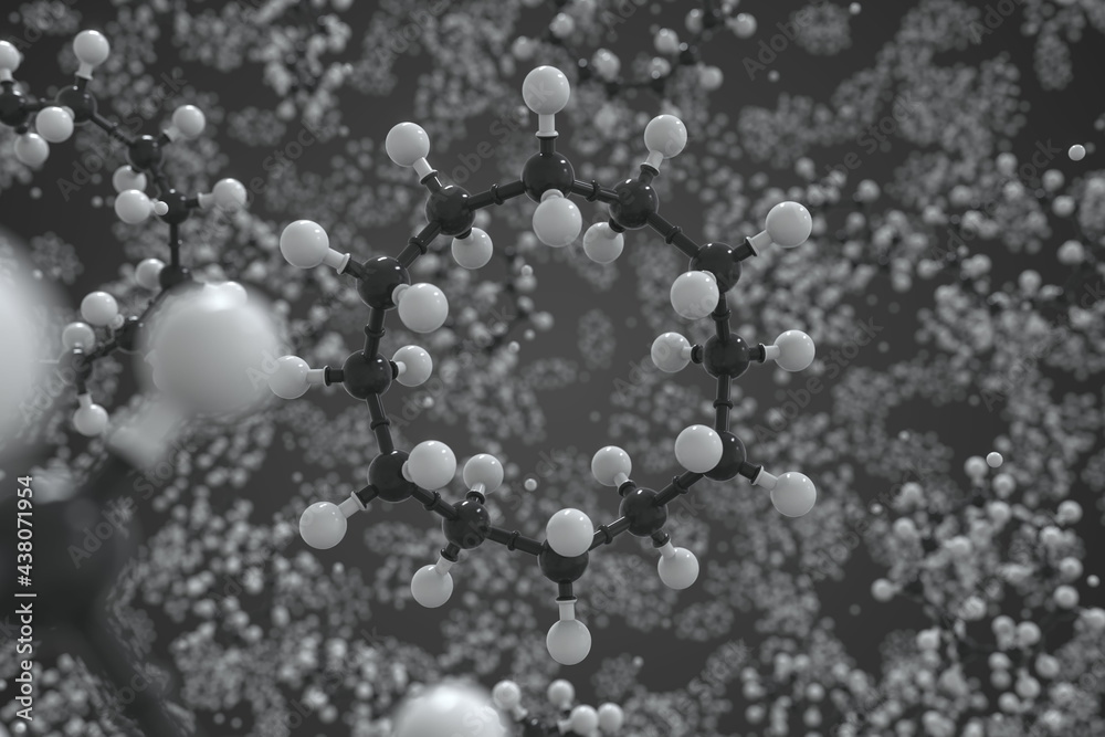 Cyclododecane molecule, scientific molecular model, 3d rendering Cyclododecane molecule, scientific molecular model, 3d rendering