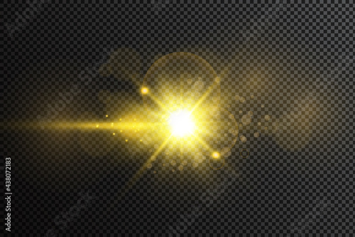 The bright light of the sun. Transparent sunlight. Special lens flare light effect. Front solar lens flare. 