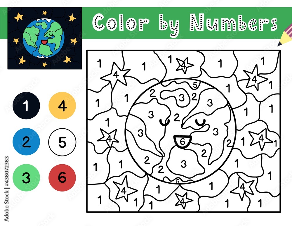 Color the picture with a cute Earth by numbers. Space activity