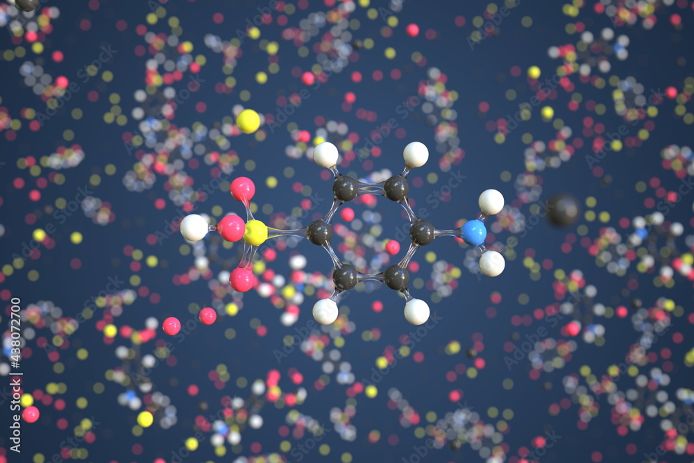 Sulfanilic acid molecule, scientific molecular model, 3d rendering