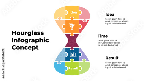 Vector puzzle hourglass Infographic. Presentation slide template. Creative time concept from idea to result.