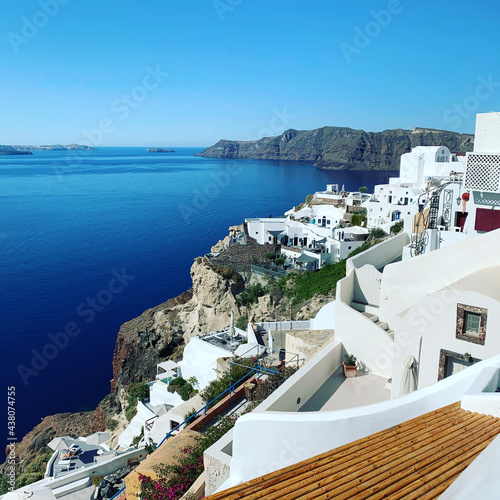 typical Santorini view, Oia, view from city on the sea and on vulcano